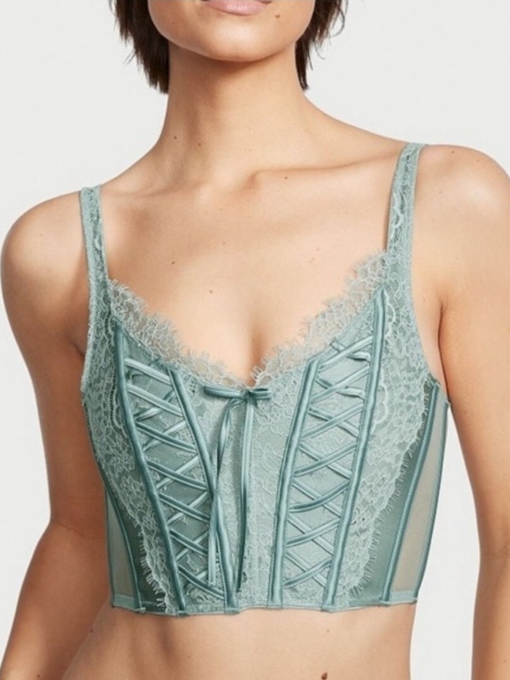 Victoria’s Secret Dream Angels Light Blue Lace Unlined Corset Bustier Top XL
